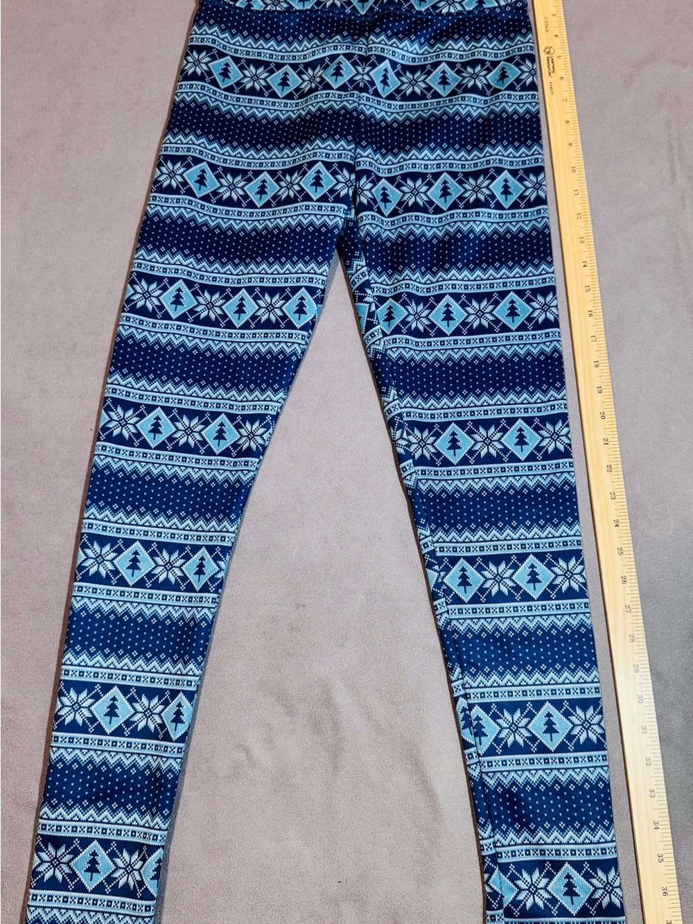 Serra - Blue Fair Isle - Women’s Fleece Leggings - Small